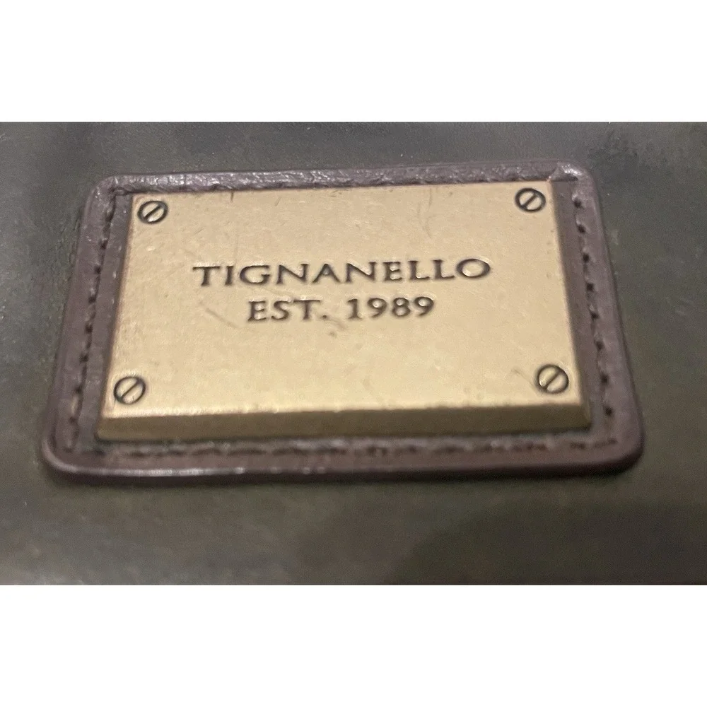 Tignanello Olive Brown Medium Shoulder Bag Hobo Purse Brass‎ Zip Vintage